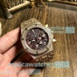 Copy Audemars Piguet Royal Oak Brown Chronograph Dial Gold Diamond Watch